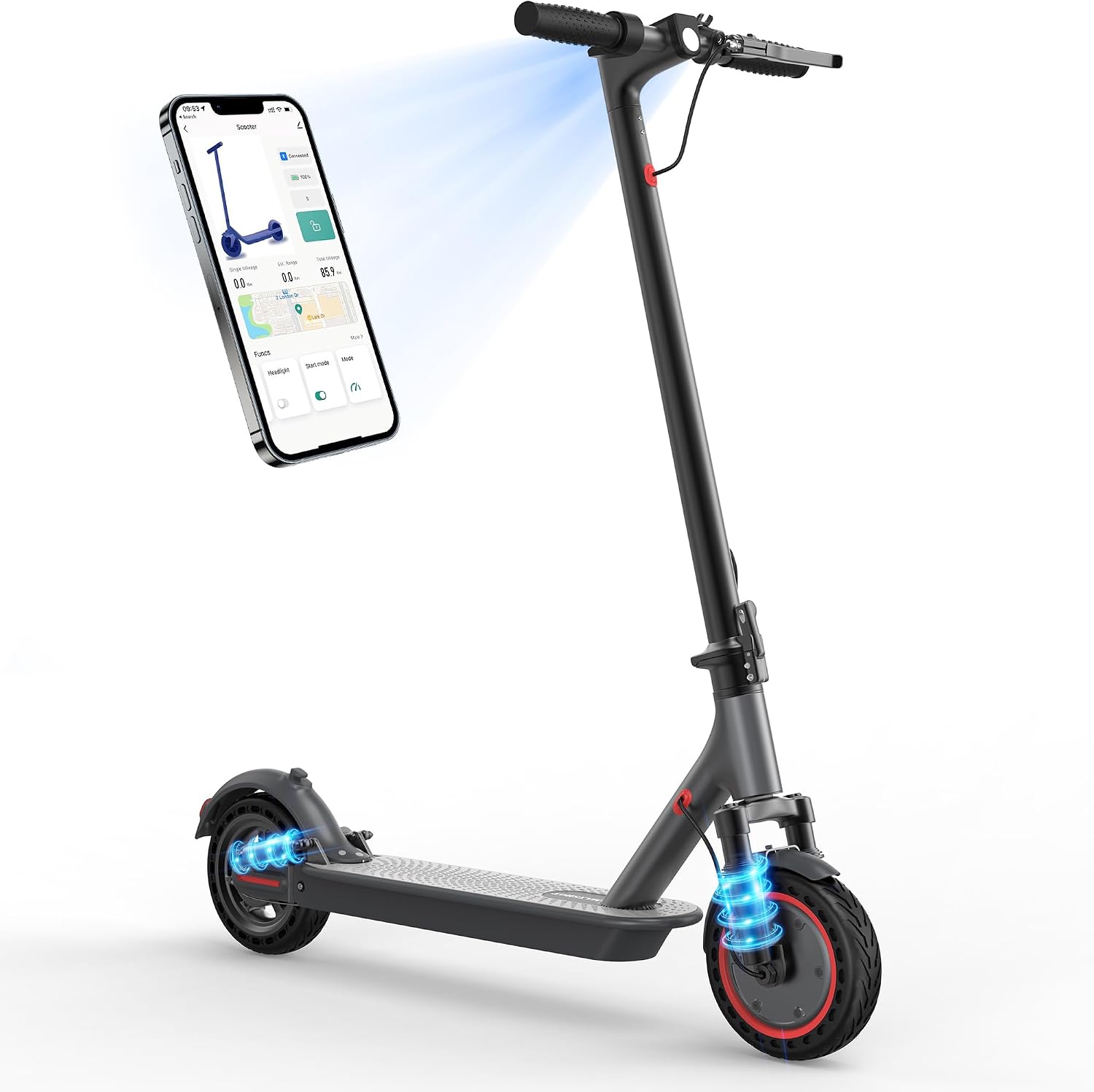 MAXSHOT Electric Scooter for Adults, 8.5/14' Tires, 19/22Mph, 350W/500W Motor, 16-28 Miles Range, Folding E-Scooter with Dual Suspension,APP Control