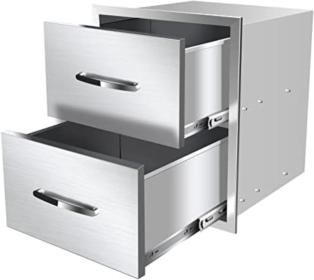 Stainless Steel Double Drawers for Outdoor Kitchen Grilling Station - Horizontal, 14Wx23Dx15H