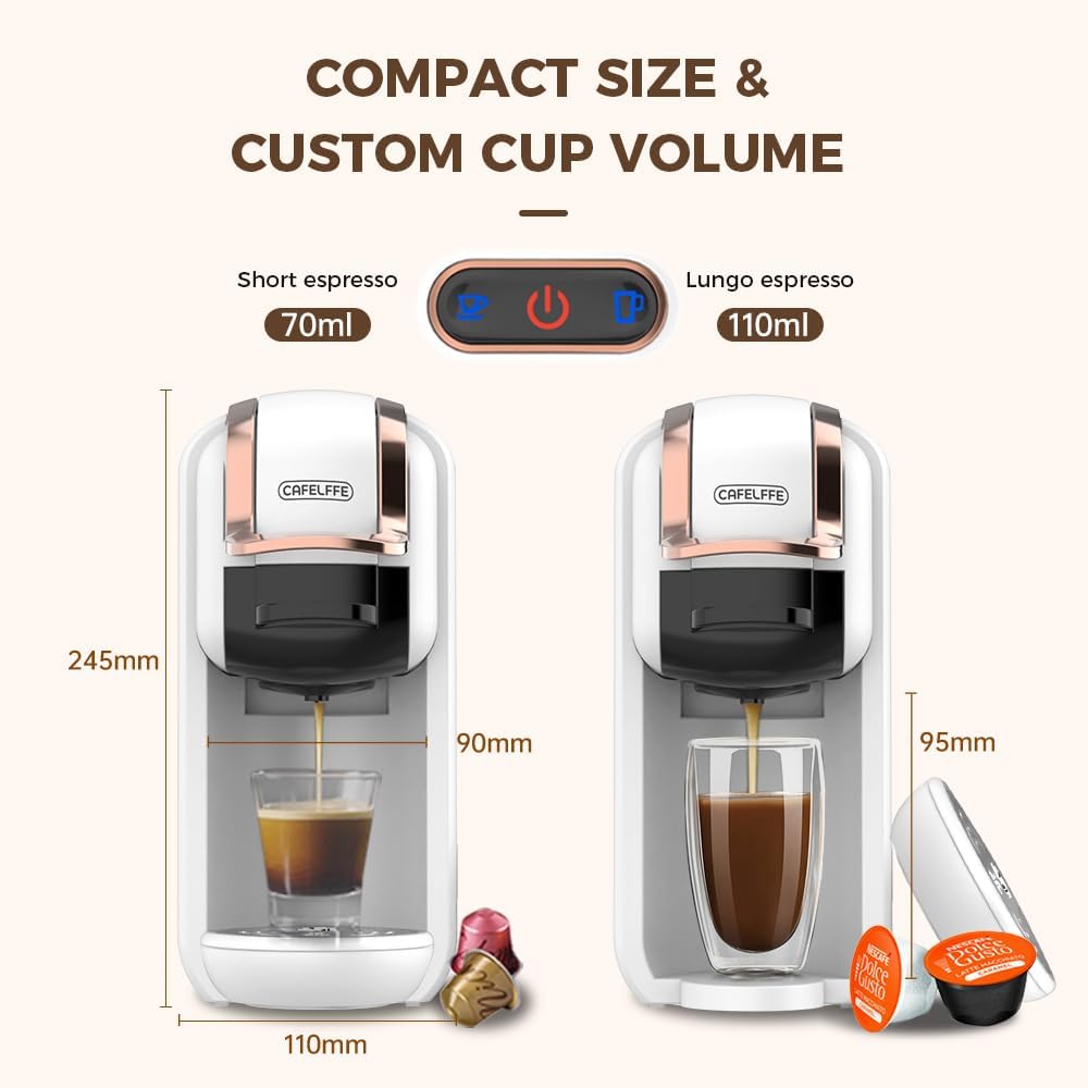 CAFELFFE MK-603 Mini Multi Pod Coffee Maker with 260ml Portable Coffee Cup, 4 in 1 Hot/Cold Single Serve Espresso Machine, Compatible with K Cup, Nes Original,DG Capsules/Ground, Fast Brew, Black