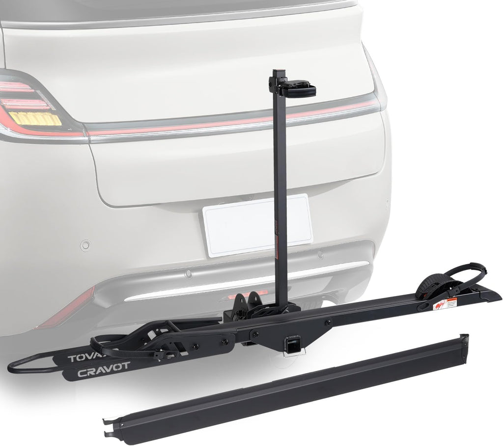CRAVOT CyberRack E1 Electric Bike Rack, 100 lbs Capacity Foldable E Bike Racks for Tow Hitch Heavy Electric Bike Carrier for 1 E-Bike, Up to 5-inch Fat Tire 2'' Receiver w/Lock