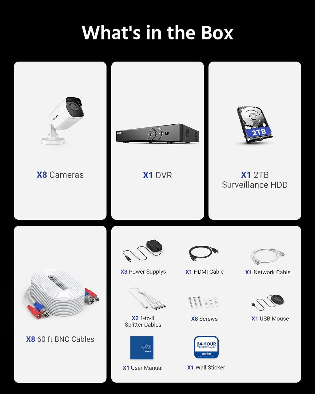 ANNKE 8 Channel 8 Camera Security System H.265+ DVR Recorder with 2TB HDD and 8X 5MP(2560TVL) Outdoor CCTV Bullet Cameras, IP67 Weatherproof,100ft Night Vision, Email Alert, Remote Access