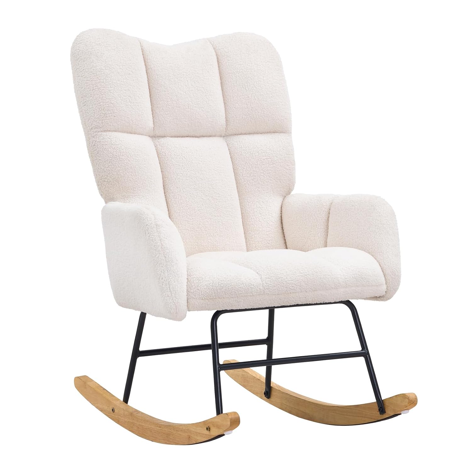 VEVOR Rocking Chair Nursery, Glider Rocking Chair with Soft Seat and High Backrest, 250 lbs Weight Capacity Teddy Fabric, Upholstered Glider Rocker Chair for Nursery, Bedroom, Living Room, Ivory White