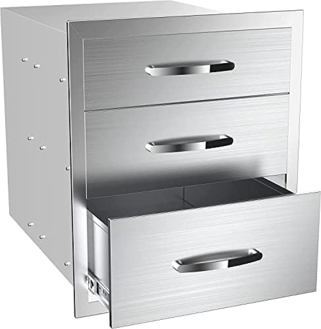 Stainless Steel Double Drawers for Outdoor Kitchen Grilling Station - Horizontal, 14Wx23Dx21H