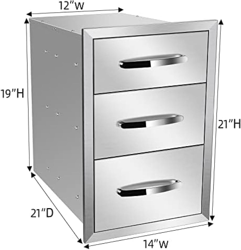 Outdoor Kitchen Drawer BBQ Drawer Outdoor Kitchen Access Drawers Horizontal- Stainless Steel Double Drawers for Outdoor Kitchen Grilling Station Or BBQ Island,14Wx21Dx21H