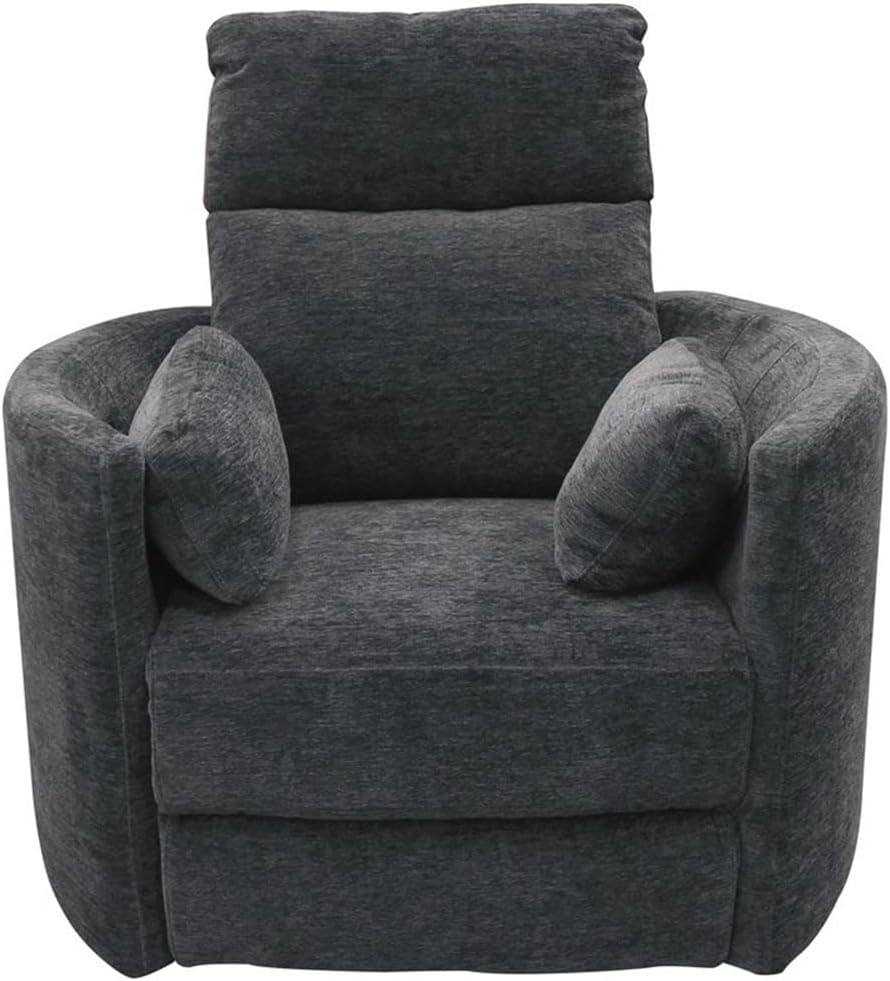 Pemberly Row Polyester Fabric Power Swivel Glider Recliner in Black with USB Charging Ports and 2 Comfort Pillows for Living Room