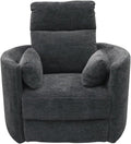Pemberly Row Polyester Fabric Power Swivel Glider Recliner in Black with USB Charging Ports and 2 Comfort Pillows for Living Room