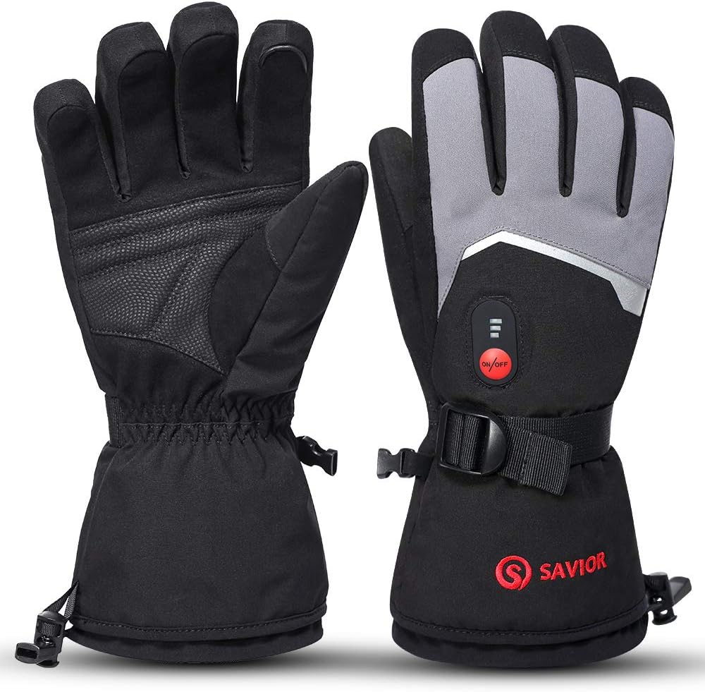 SAVIOR HEAT Rechargeable Heated Gloves with 3 Heating Levels - Electric Ski Gloves, Touchscreen, Waterproof for Men Women
