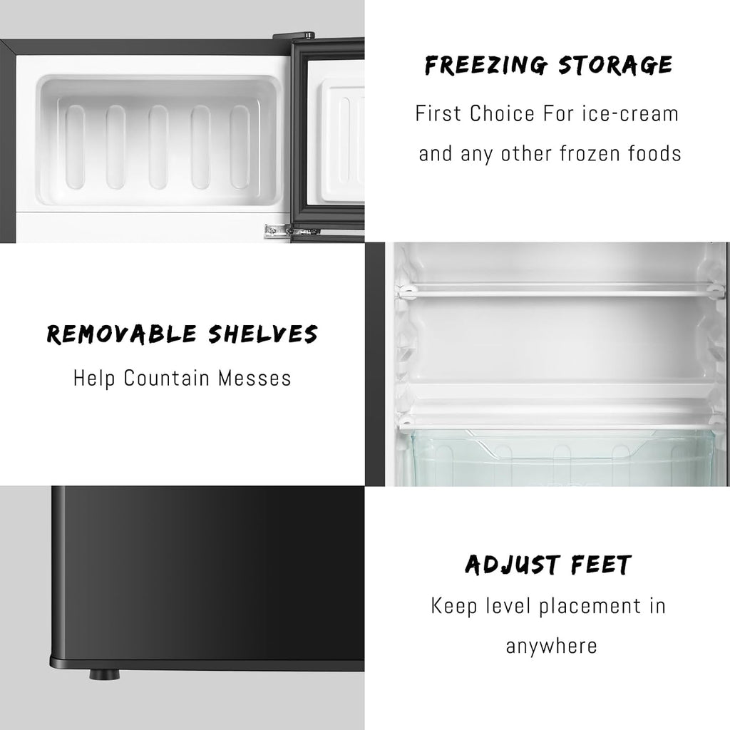 HAILANG Mini Fridge With Freezer,3.2 Cu.Ft Compact Refrigerator,Mini Refrigerator With 2 Doors For Bedroom,Office,Kitchen,Apartment,Dorm(sliver)