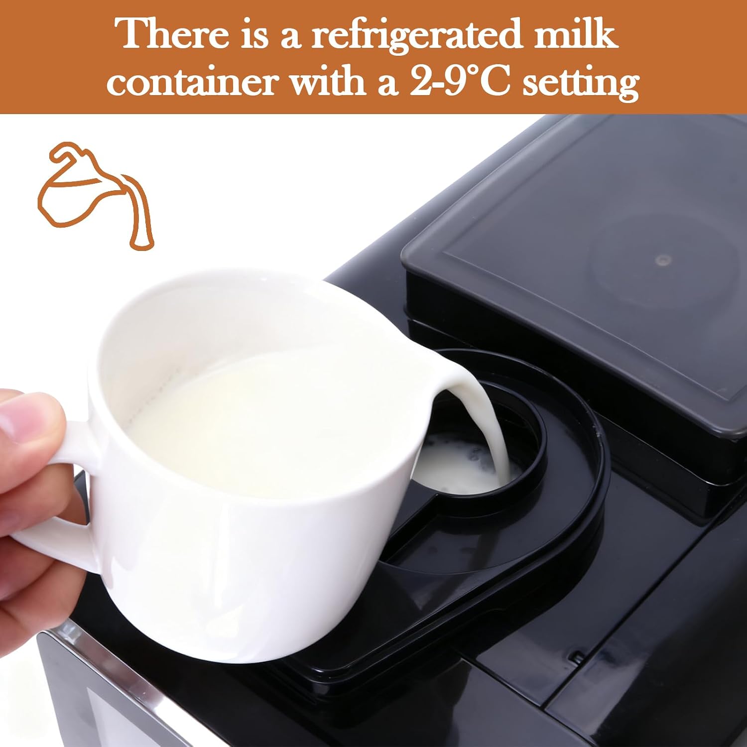 Fully Automatic Espresso Coffee Machine with Milk Cooler 4.3' Touchscreen Dual Heating 11 One Touch Beverages Adjustable Grinder & Milk Frother WiFi Smart Control