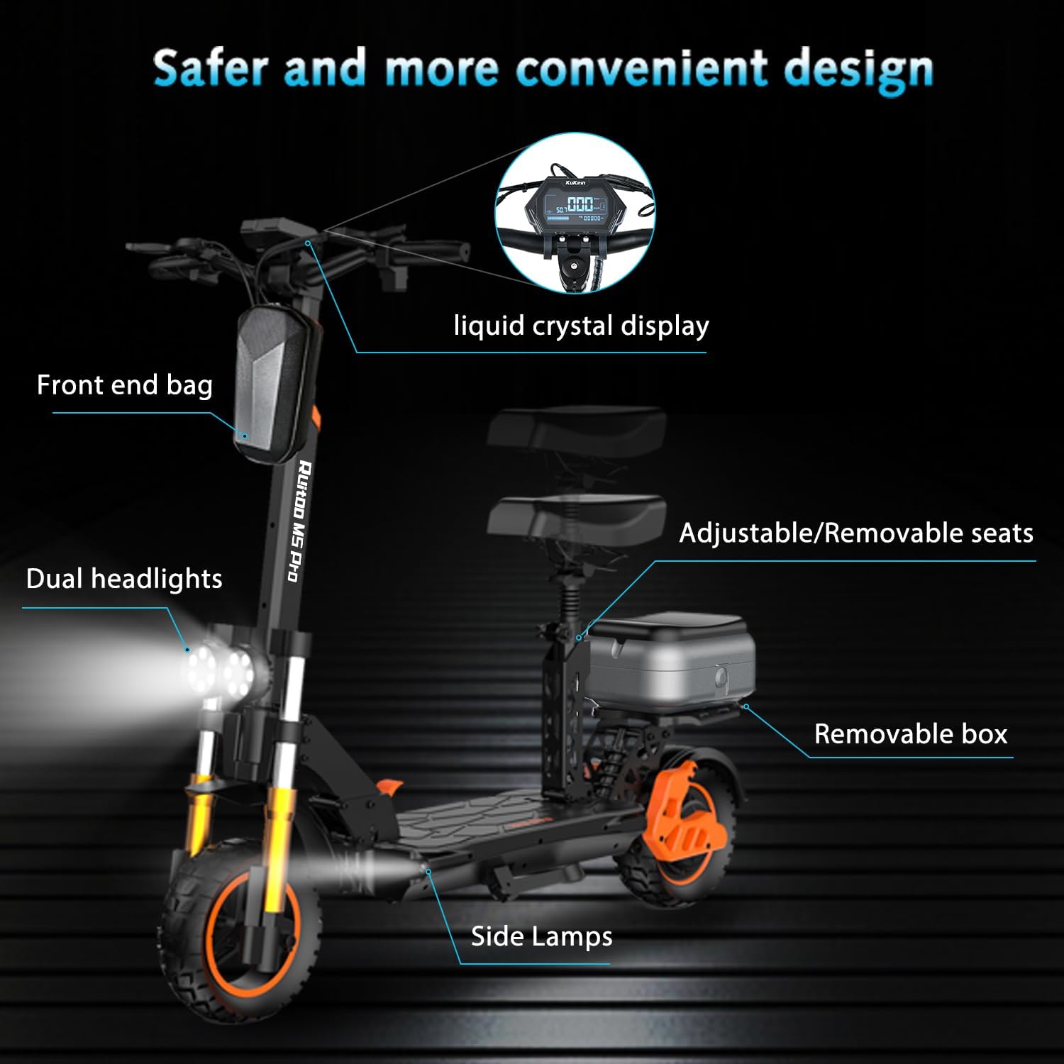 Electric Scooter Adults, 1600 W Motor Up to 50 Miles Range & 40 MPH Top Speed, 10' Off Road Tire Folding E-Scooter with Detachable Seat for Teen Commuting (UL 2272tested)