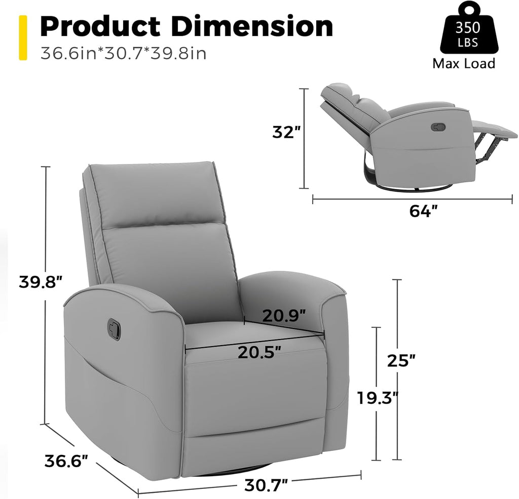 ANJ Manual Swivel Rocker Recliner, Glider Recliners with Padded Armrest and Backrest, Soft Faux Leather Nursery Rocking Recliner Chair Reclining Sofa for Living Room