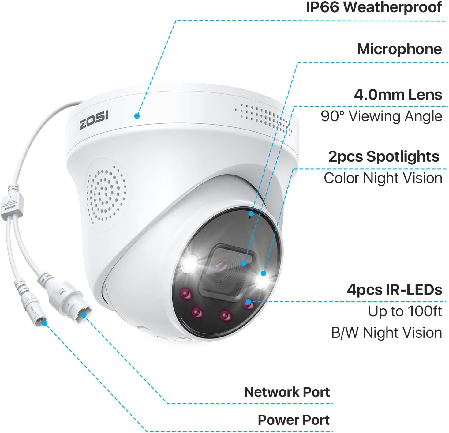 ZOSI 4K Security Camera System, 12X 8MP PoE IP Camera for Outdoor Monitoring with Smart Person Detection, Spotlight Alarm, Color Night Vision, 16CH 4TB HDD NVR for 24/7 Video and Audio Surveillance