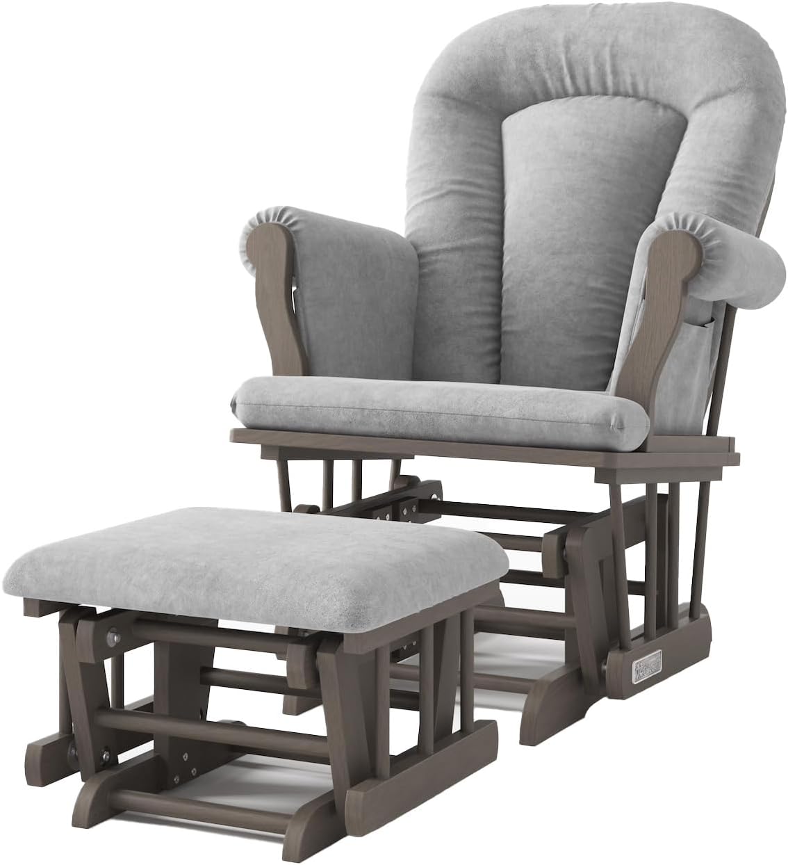 Child Craft Cozy Glider Rocker and Ottoman Set, Smooth Quiet Gliding Motion, Padded Cushion with Convenient Storage Pockets, Solid Wood Base & Frame (Dapper Gray with Light Gray Cushion)