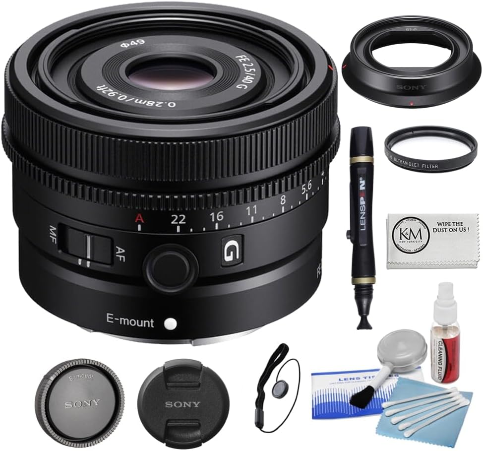 Sony FE 40mm f/2.5 G Lens Bundled with 49mm UV Filter + 5-Piece Camera Cleaning Kit + Cleaning Lens Pen + Lens Cap Keeper + Microfiber Cleaning Cloth (6 Items)