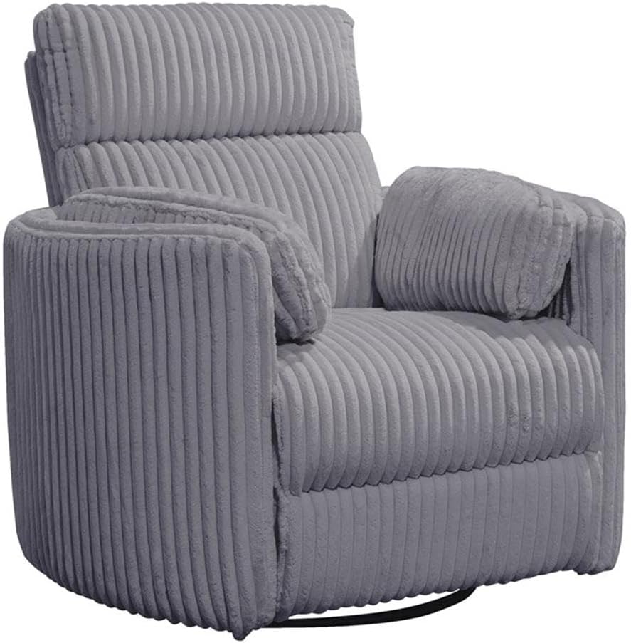 Pemberly Row Contemporary Fabric Swivel Glider Recliner in Gray with USB Charging Ports and 2 Comfort Pillows for Living Room
