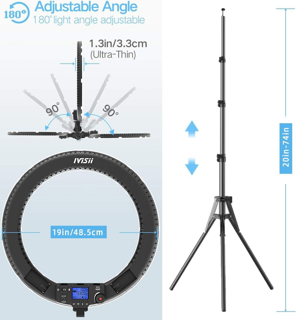 19 inch Ring Light with Remote Controller and Stand iPad Holder,60W Bi-Color with 4 Color Soft Filters for Live Stream/Makeup/YouTube Video/TikTok/Zoom/Photography