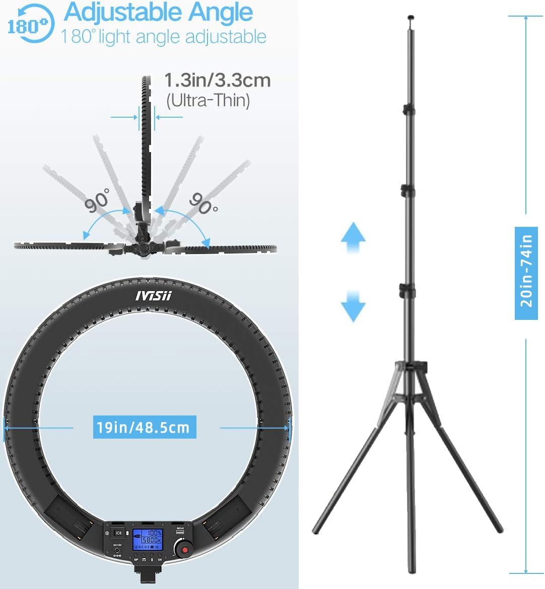 19 inch Ring Light with Remote Controller and Stand iPad Holder,60W Bi-Color with 4 Color Soft Filters for Live Stream/Makeup/YouTube Video/TikTok/Zoom/Photography