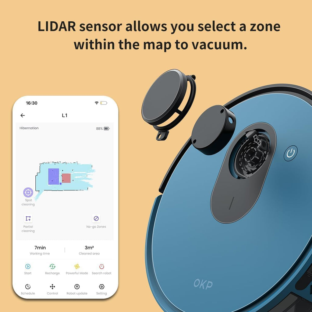OKP Robot Vacuum L1 with 4000Pa Suction Power 180min Runtime, LiDAR Navigation Smart No-Go Zone Mapping Robotic Vacuum with Self-Charging, Wi-Fi/APP/Alexa Control for Hard Floors Pet Hair and Carpets