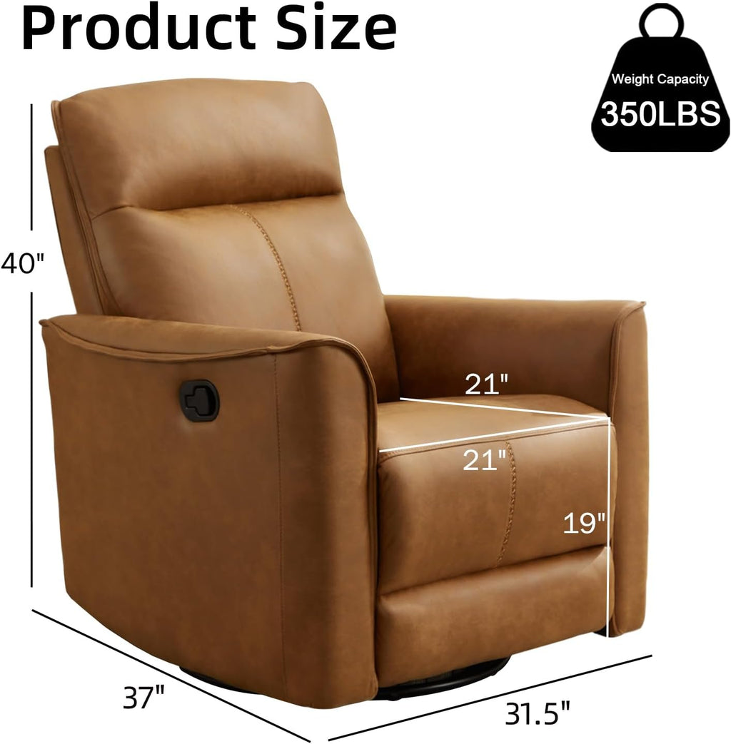 CANMOV Swivel Rocker Recliner, Glider Rocking Chair, Nursing Chairs Swivel Glider Recliners with Soft Backrest, Leathaire Manual Reclining Sofa for Living Room Bedroom Apartment, Brown