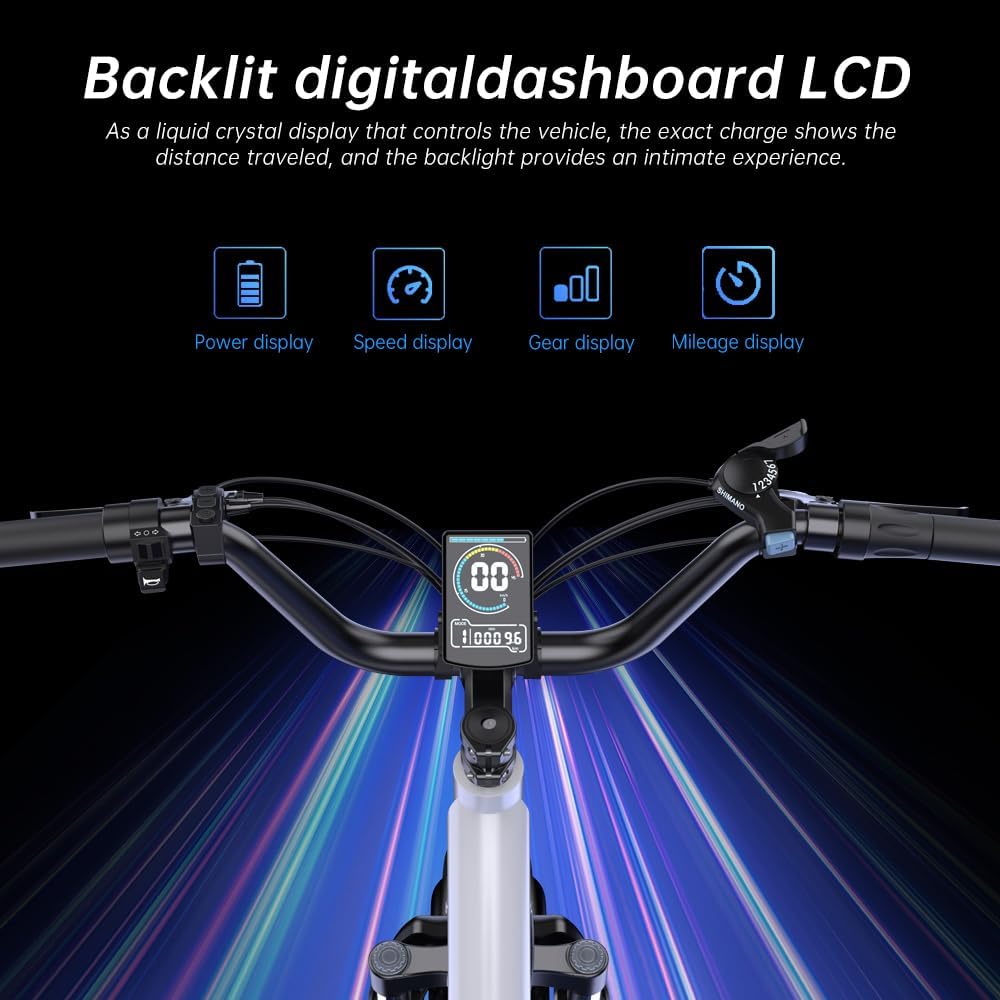 EKXBIKE T1 Electric Bike for Adults 48V 20AH Lithium Battery 1000W Off Road Snow Urban Commuter Electric Bicycle, 30MPH,Shamano 7-Speed, 20' Fat Tire Electric Dirt Bike for Adults