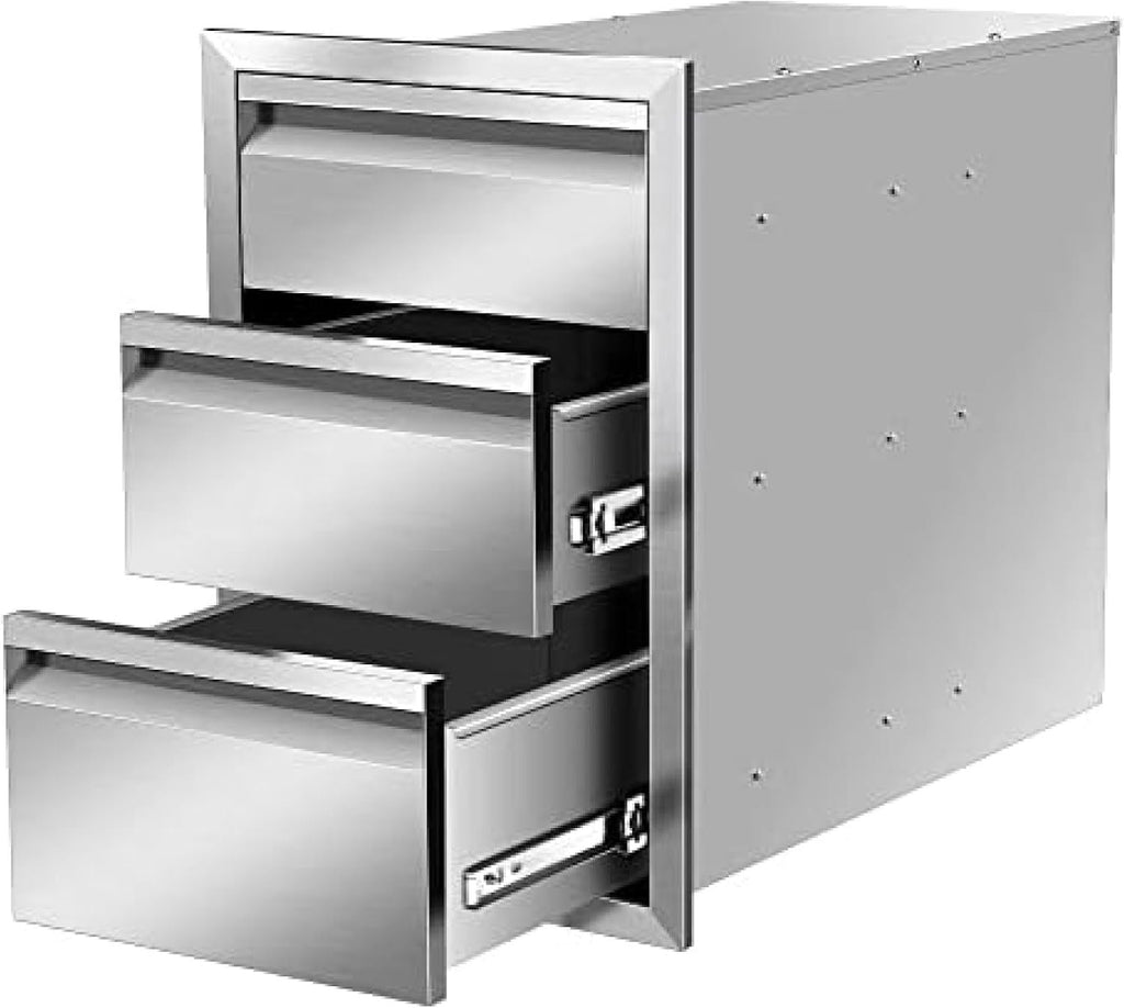 Outdoor Kitchen Drawer Stainless Steel BBQ Triple Drawer Flush Mount for Outdoor Kitchen Island,-14W X 21H X 23D Inch