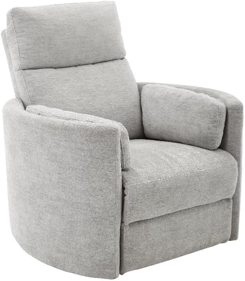 Pemberly Row Polyester Power Swivel Glider Recliner in Mineral White with USB Charging Ports and 2 Comfort Pillows for Living Room
