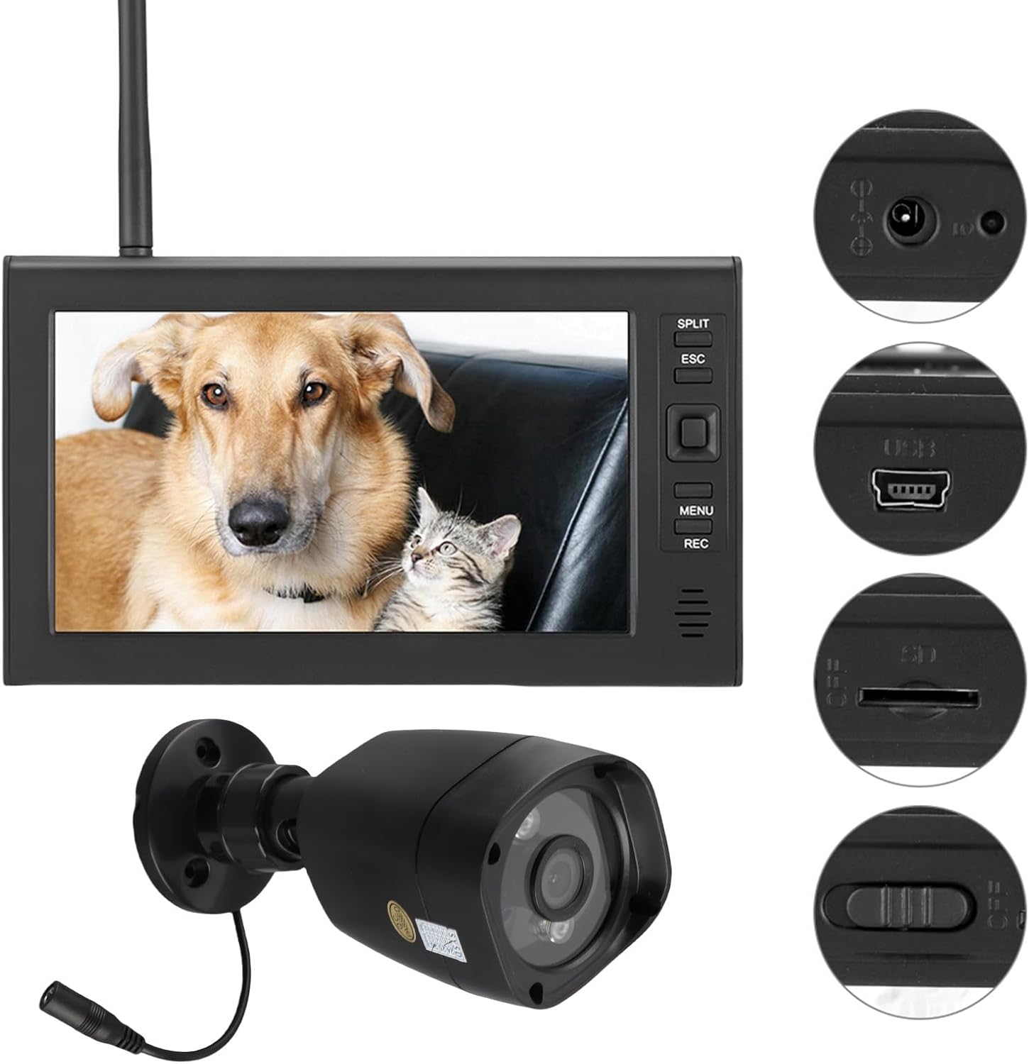 Outdoor Security Camera, Home Security Surveillance Camera, IR Night Vision, Motion Detection and Remote View with 4CH Surveillance Monitor System Display and TF Card