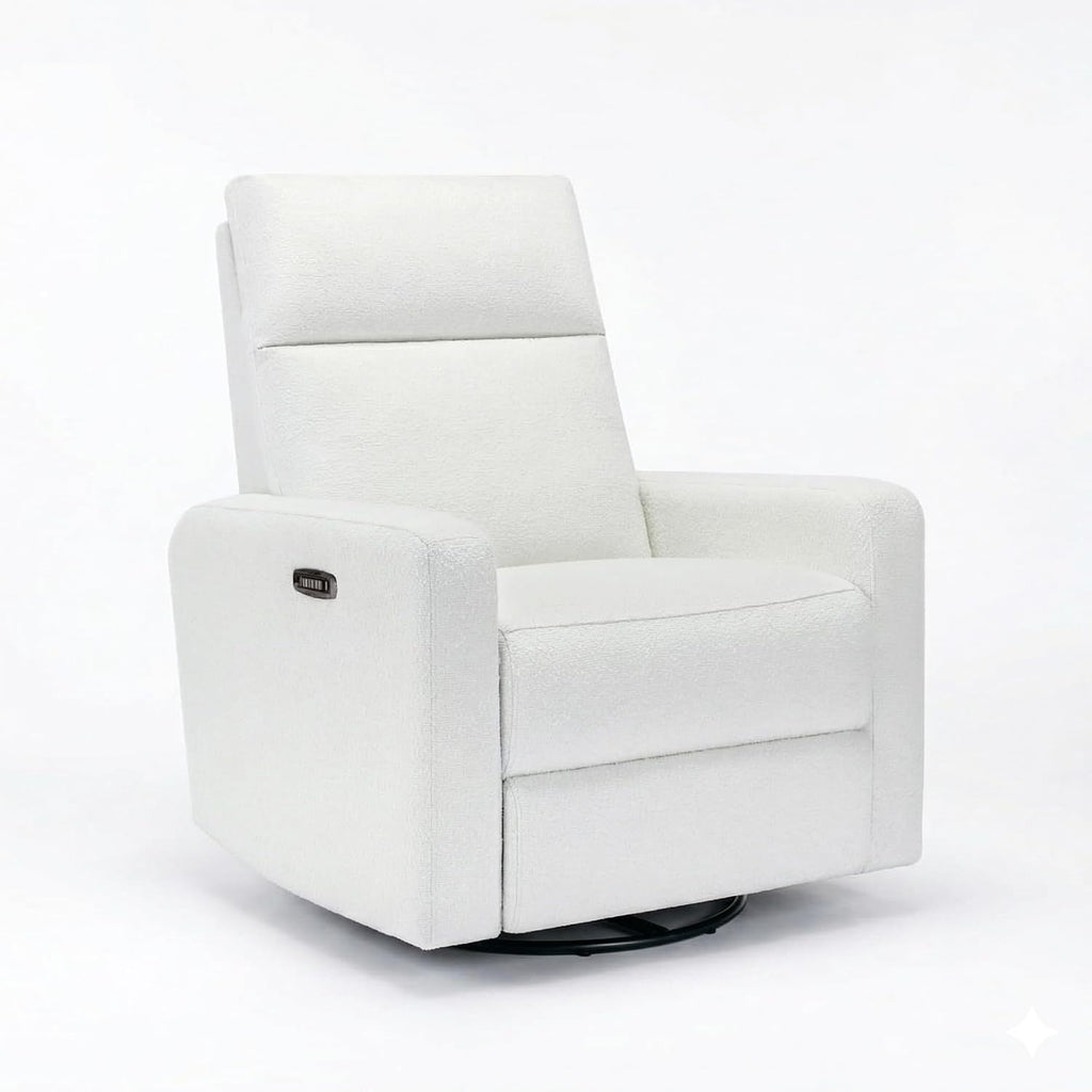 Nurture& The Glider Plus - Premium Nursery Power Recliner | Swivel Chair with Adjustable Head Support and Adjustable Lumbar Support | Built-in USB - The Ultimate Comfort for Nursing, Relaxing (Boucle)