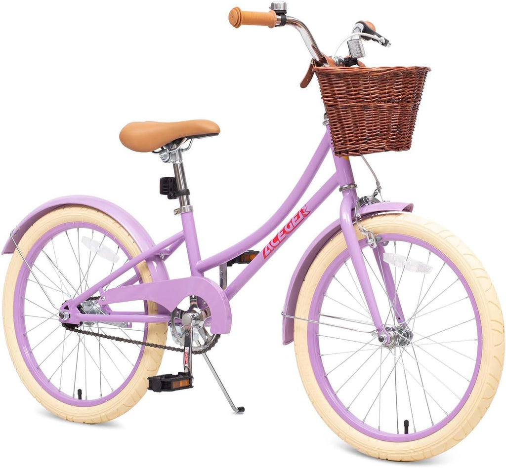 ACEGER Retro Princess Kids Bike with Basket for 3-12 Years Old Girls, Included Coaster Brake & Caliper Brake, 14 16 18 Inch with Training Wheels, 20 Inch with Kickstand, Vintage Bicycle for Gifts.