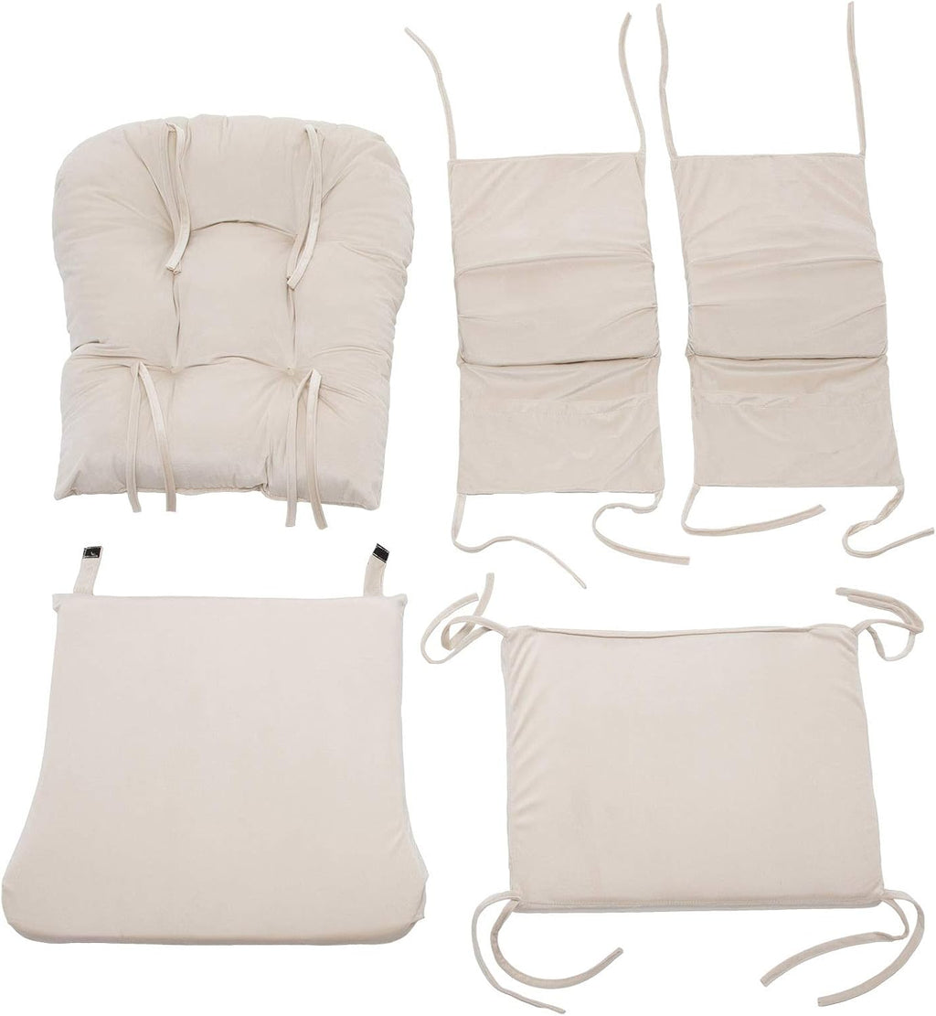 SyyBhb Glider Rocker Replacement Cushions with Storage Pocket, 5PCS, Soft Velvet Thickened, Washable Nonslip, Universal for Use in Glider Rocking Chair, Beige