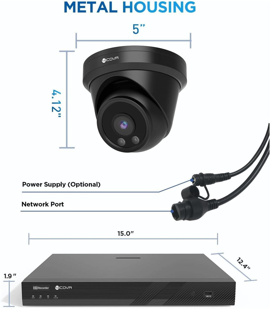 4COVR 16 Channel Security Camera System 4K, AI Human/Vehicle Detection, 8MP NVR 4TB HDD, 12Pcs 8MP Wired Commercial Dome IP PoE Camera IP67 Night Vision, Business Surveillance Outdoor, LY97AB8M1612