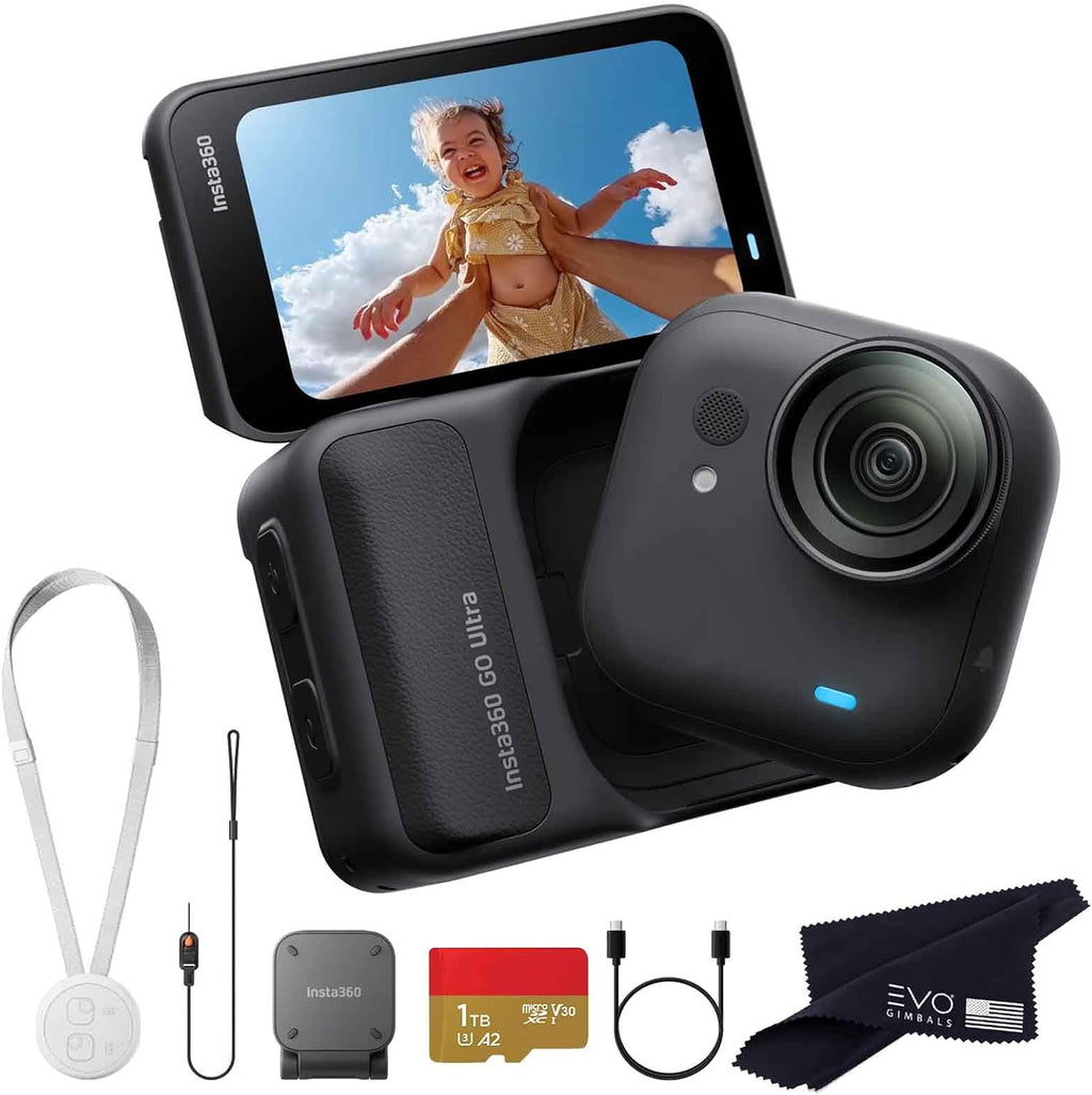 Insta360 GO Ultra Standard Bundle Midnight Black with 1TB Card- Tiny Mighty Hands-Free 4K Cam, Lightweight, Low Light Excellence, Mount Anywhere, FlowState Stabilization, 200 Min Battery Life