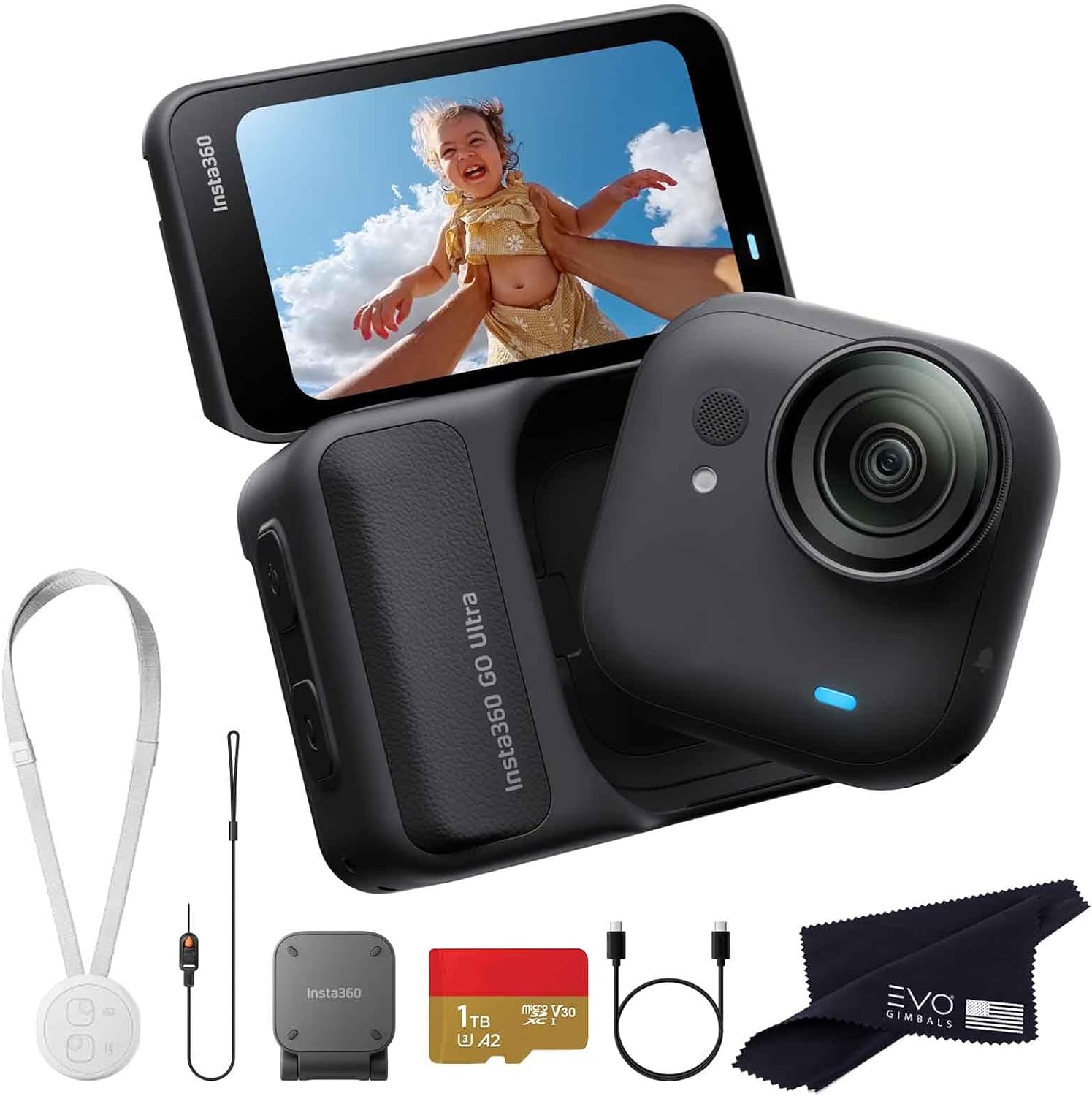 Insta360 GO Ultra Standard Bundle Midnight Black with 1TB Card- Tiny Mighty Hands-Free 4K Cam, Lightweight, Low Light Excellence, Mount Anywhere, FlowState Stabilization, 200 Min Battery Life
