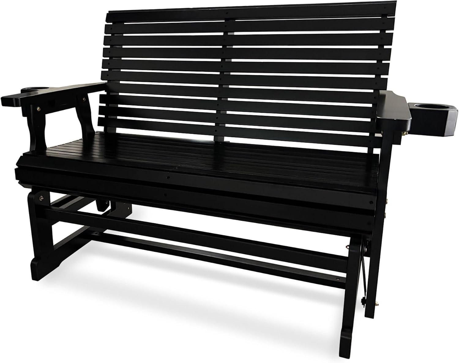 Fortune Candy Patio Glider with Cup Holders, High Roll Back and Deep Contoured Seat,Heavy Duty 800 Lb (Carbon Black, 2-Seater 42.4'')