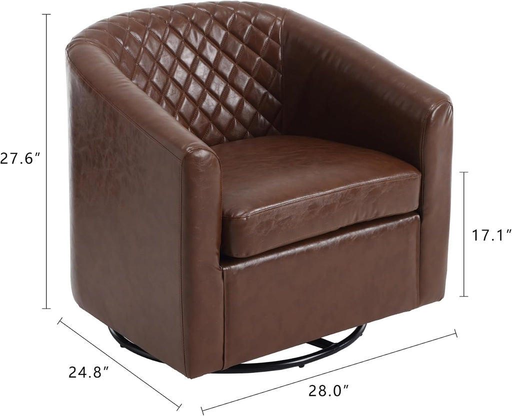 Modern Swivel Rocker Accent Chair Armchair Round Swivel Barrel Chair, 360° Rotating and Glide Back and Forth, Brown PU Leather