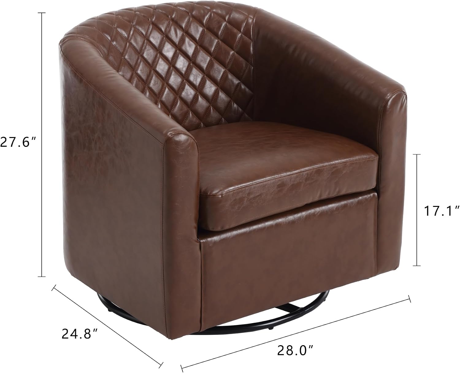Modern Swivel Rocker Accent Chair Armchair Round Swivel Barrel Chair, 360° Rotating and Glide Back and Forth, Brown PU Leather