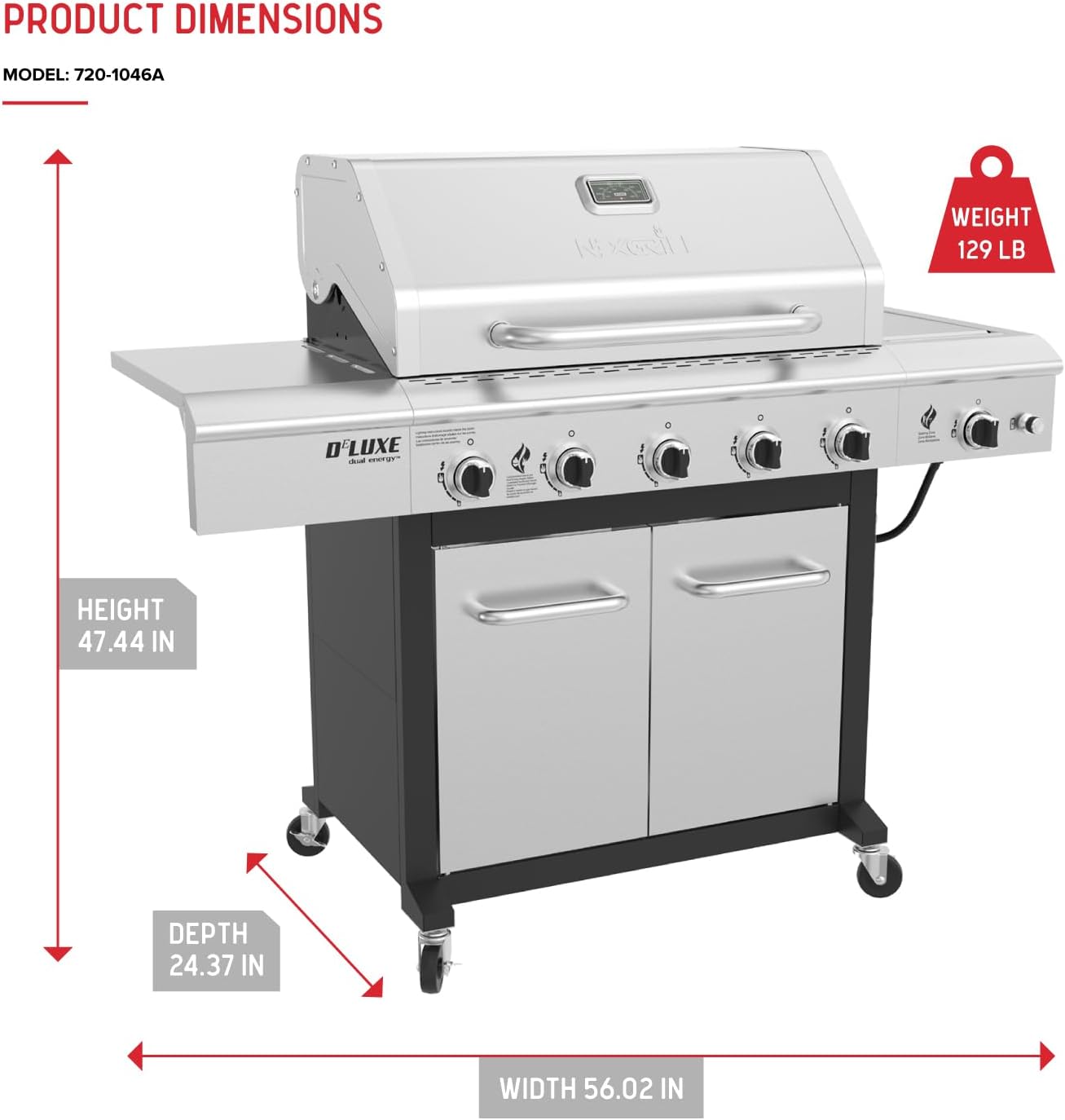 Nexgrill Deluxe 5-Burner Propane Barbecue Gas Grill with Side Table and Ceramic Searing Side Burner, 771 sq. in., 75000 BTUs, Black, Outdoor Cooking, Patio, Barbecue Grill, 720-1046A