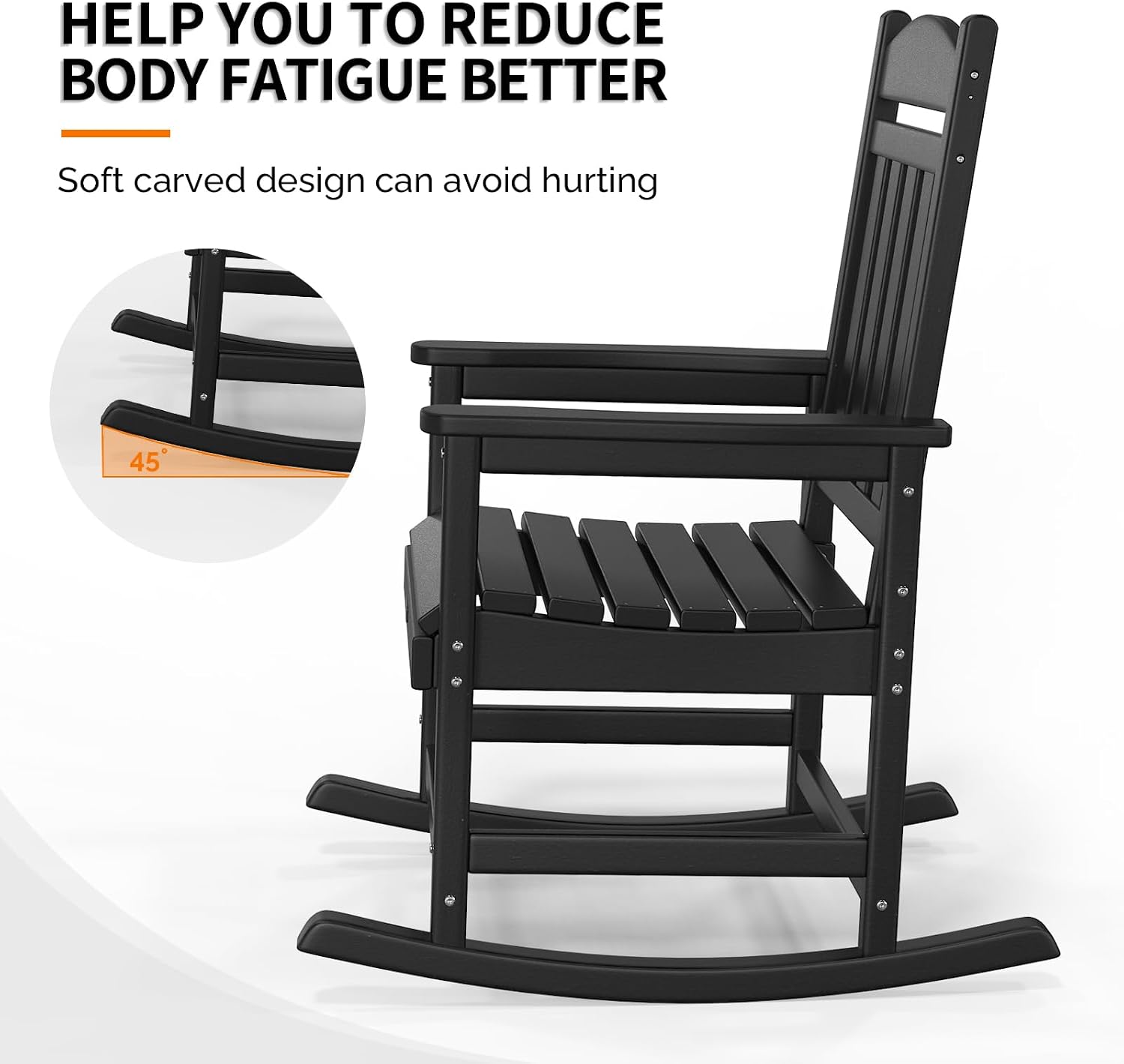 VINGLI 450 lbs Capacity HDPE Outdoor Rocking Chair - Durable, Weather-Resistant Patio Rocker for Garden, Lawn, and Deck, Black