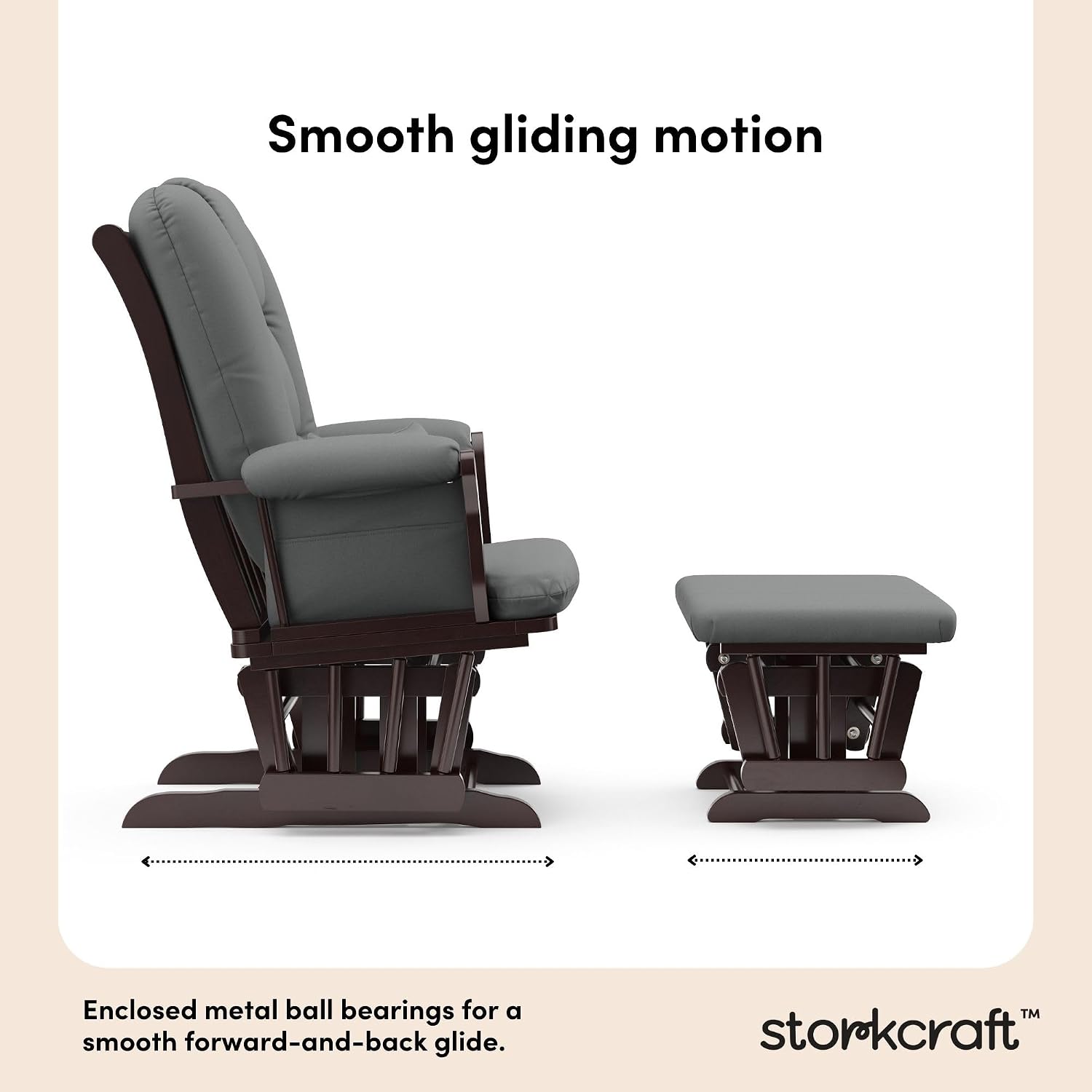 Storkcraft Tuscany Custom Glider and Ottoman with Free Lumbar Pillow (Espresso/Grey) - Cleanable Upholstered Comfort Rocking Nursery Chair with Ottoman