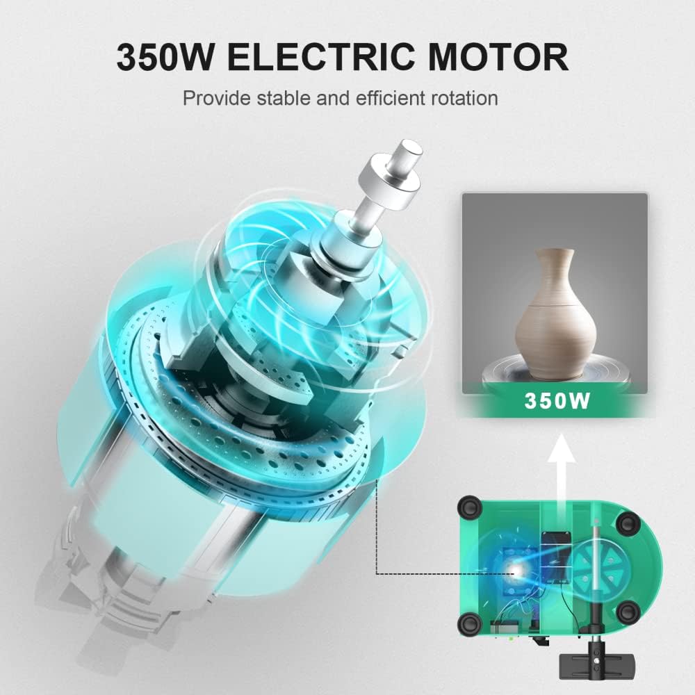 Pottery Wheel Pottery Forming Machine 25CM 350W Electric Pottery Wheel with Detachable Basin Foot Pedal DIY Clay Tool Ceramic Machine Work Clay Art Craft (Green)1