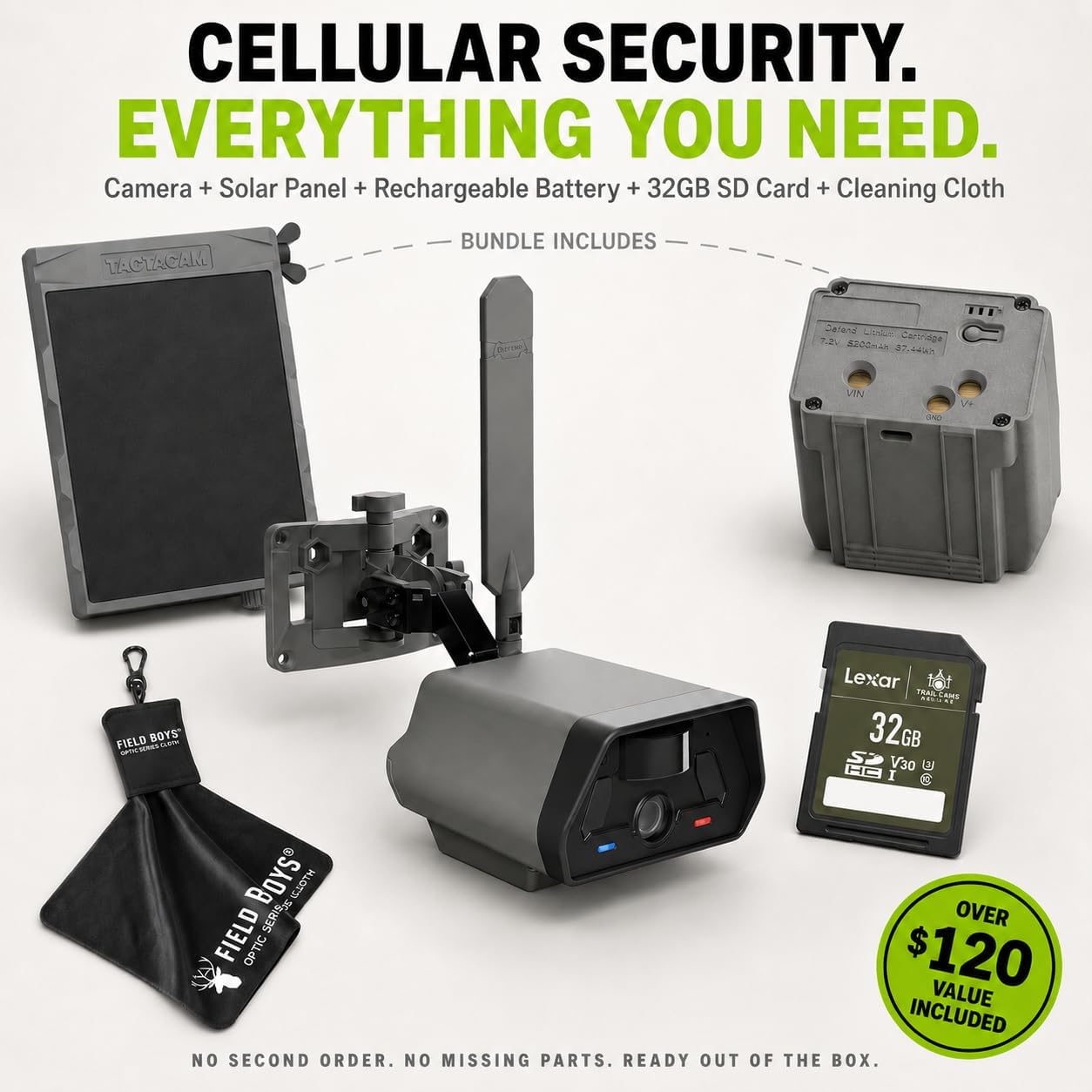 TACTACAM Defend Cellular Security Camera Bundle – Solar Panel + Rechargeable Battery + 32GB SD Card – 4G LTE No WiFi Needed – Wireless Outdoor Camera for Remote Property, Cabin, Ranch, Job Site (2PK)