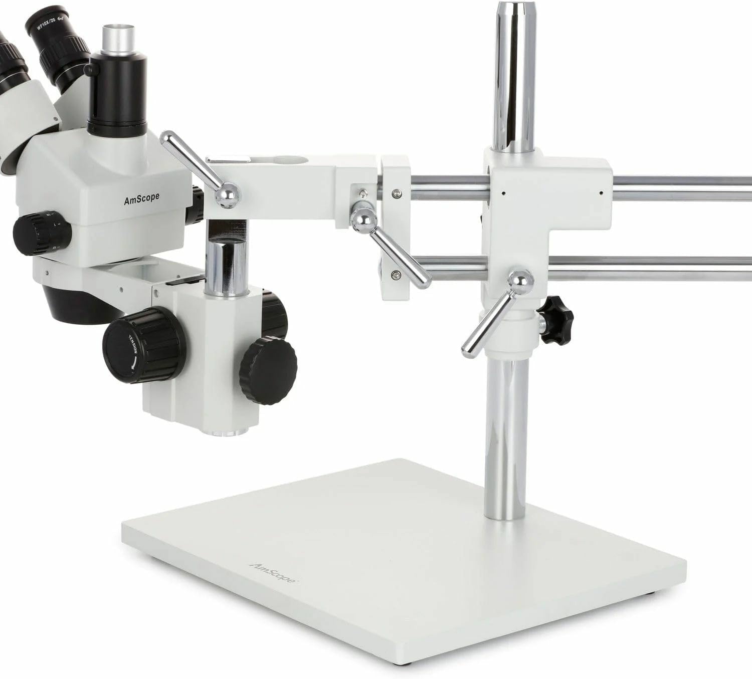 AmScope - 3.5X-90X Simul-Focal Stereo Zoom Microscope on Dual Arm Boom Stand with 144-LED Ring Light - SM-4TPZ-144