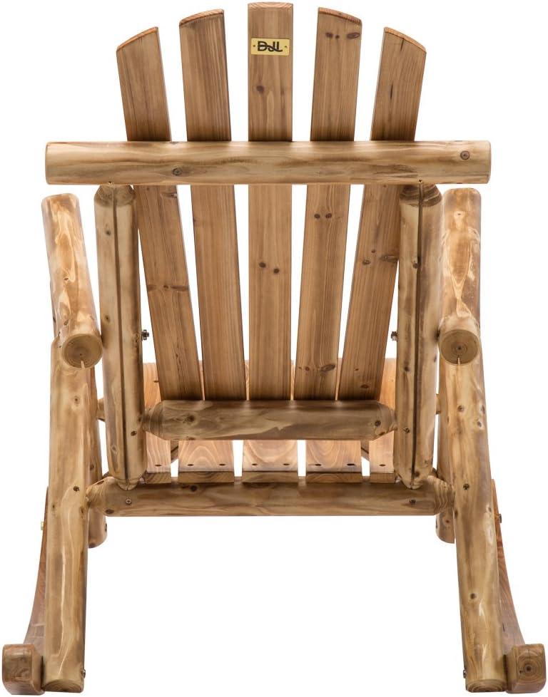 DJL Wooden Rocking Chair Log Outdoor Rocker Outside Patio Lawn Furniture Living Room Porch Comfy Beach Balcony, Heavy Duty, Lightly Toasted