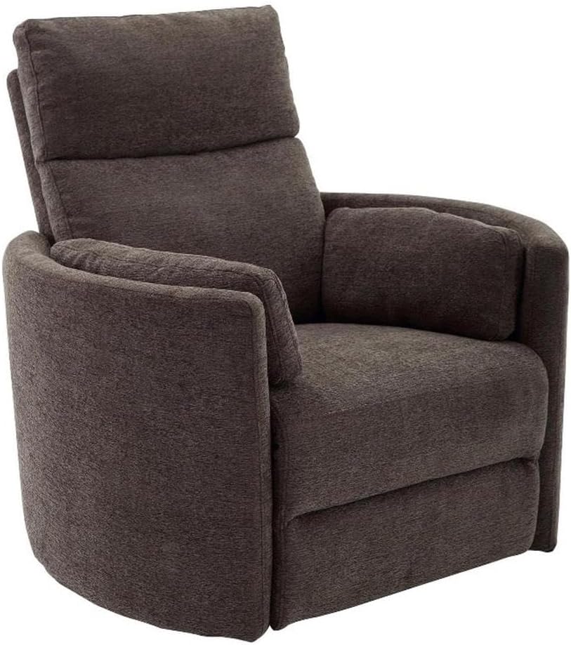 Pemberly Row Polyester Power Swivel Glider Recliner in Brown with USB Charging Ports and 2 Comfort Pillows for Living Room