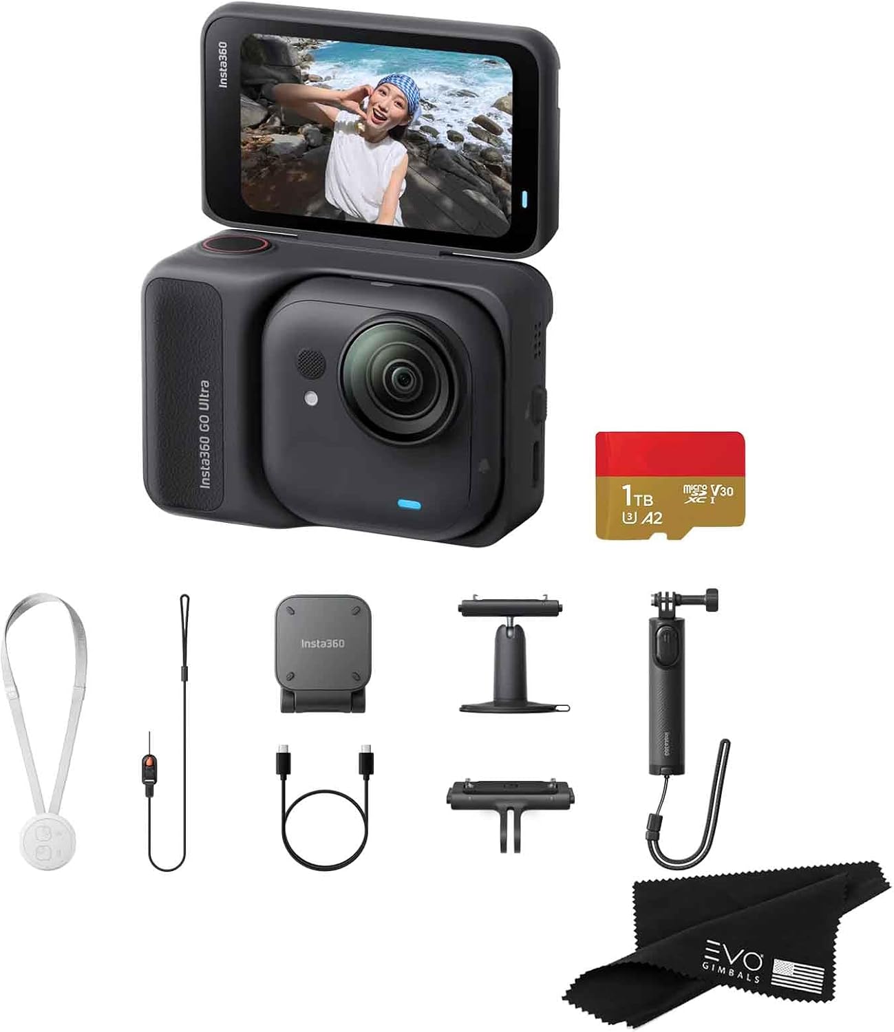 Insta360 GO Ultra Creator Bundle Midnight Black 1TB- Tiny Mighty Hands-Free 4K Cam, Lightweight, Low Light Excellence, Mount Anywhere, FlowState Stabilization, 200 Min Battery Life
