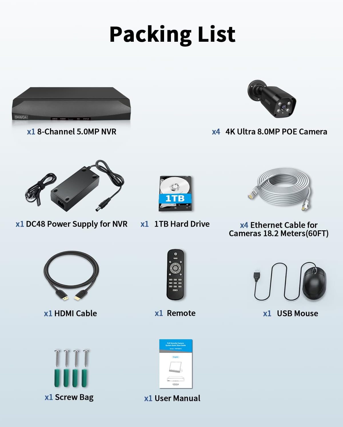 《 100FT Night Vision 》Outdoor Wired Security Camera System, Home Video Surveillance Systems, Surveillance DVR Kits