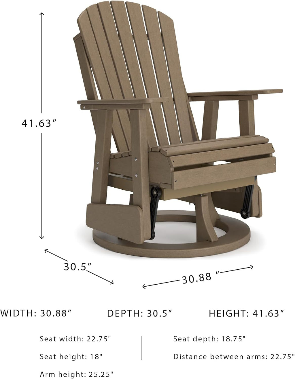 Signature Design by Ashley Hyland Wave Contemporary Swivel Glider Adirondack Chair with 360-Degree Swivel, Weather Resistant HDPE, 18' Seat Height, Brown