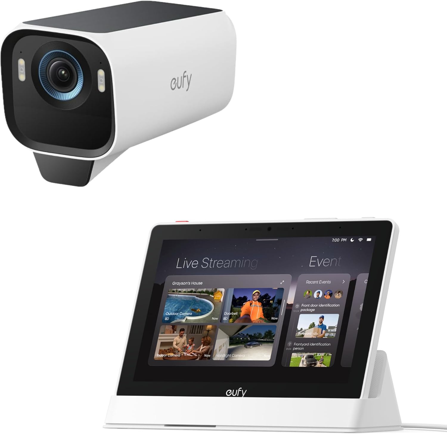 eufy Security eufyCam S3 Pro Add-on Cam with Smart Display E10, MaxColor Night Vision, 4K Security Camera with Solar Panel, Face Recognition AI, Expandable Local Storage, No Monthly Fee