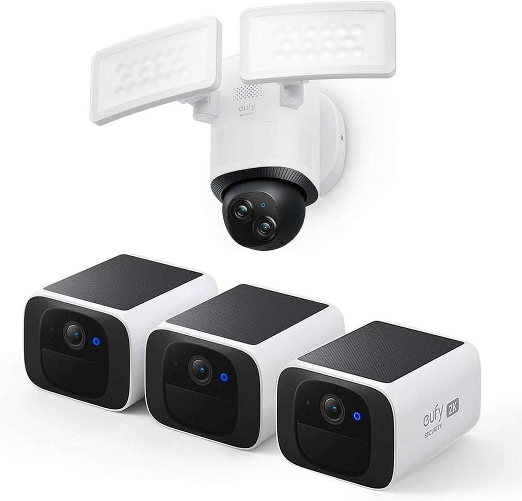 eufy Security S220 SoloCam 3-Cam Pack, Solar Charging, Wireless Outdoor Camera Floodlight Camera E340 Wired, 360° Pan and Tilt
