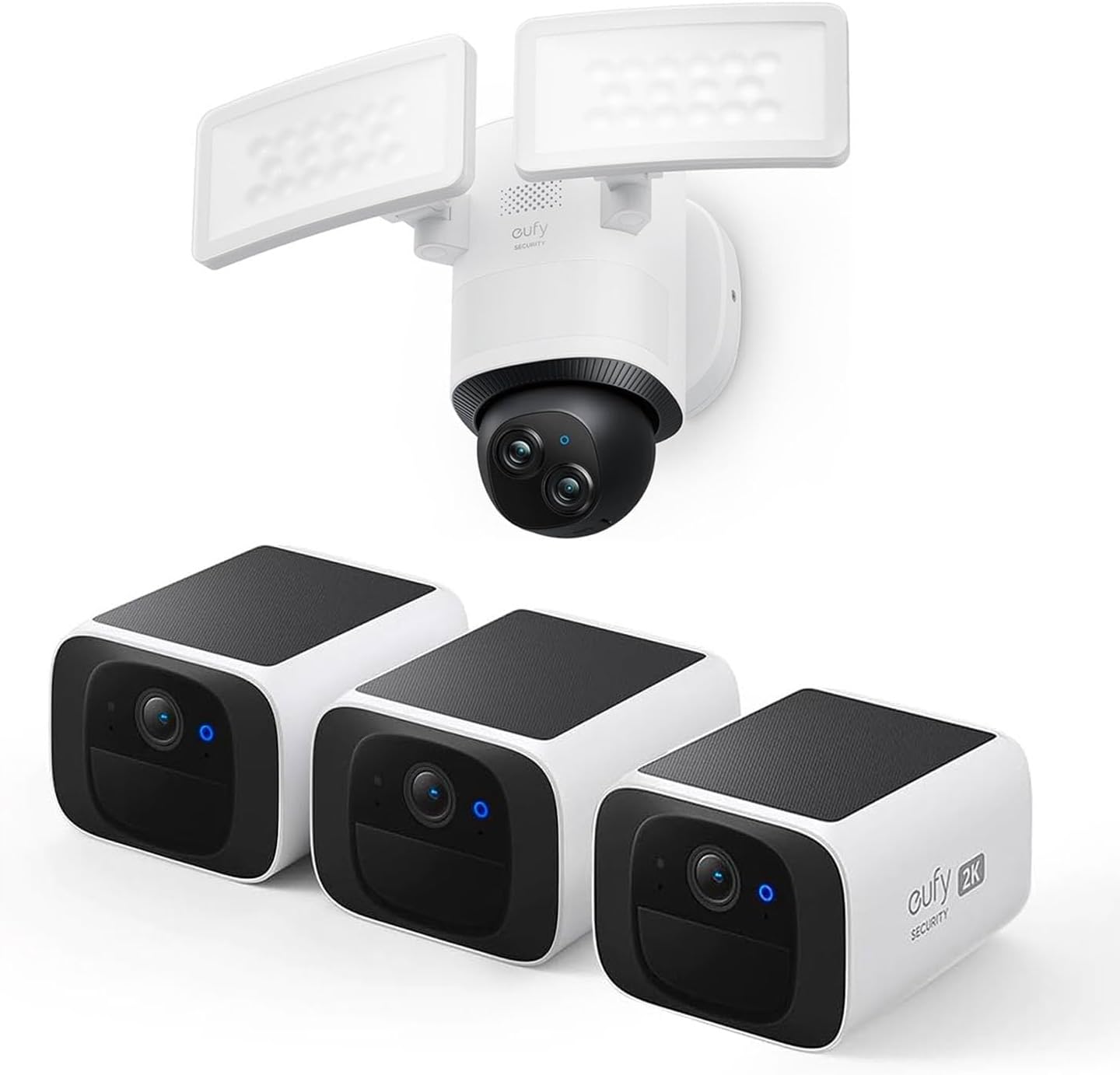 eufy Security S220 SoloCam 3-Cam Pack, Solar Charging, Wireless Outdoor Camera Floodlight Camera E340 Wired, 360° Pan and Tilt